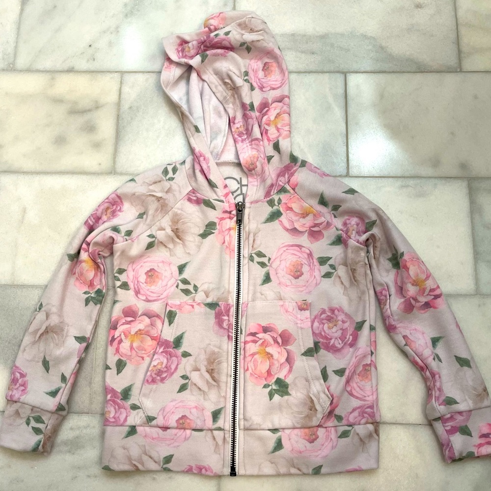 CHASOR Girls floral print zip front hoodie. Size 4 girls. EUC.